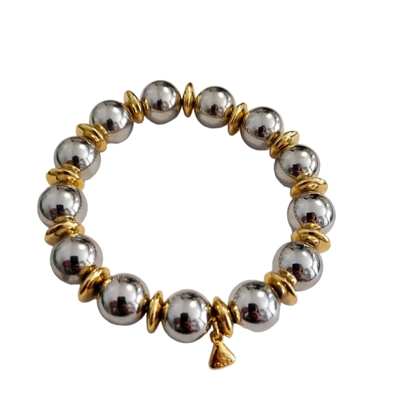 Liz Claiborne Silver and Golden Fashion Beaded Bracelet - Picture 1 of 3